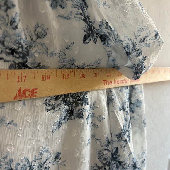 Maison d'Amelie Floral Blouse Long Sleeve Swiss Dot Ruffle Neck Sheer Top Medium - Picture 4 of 7